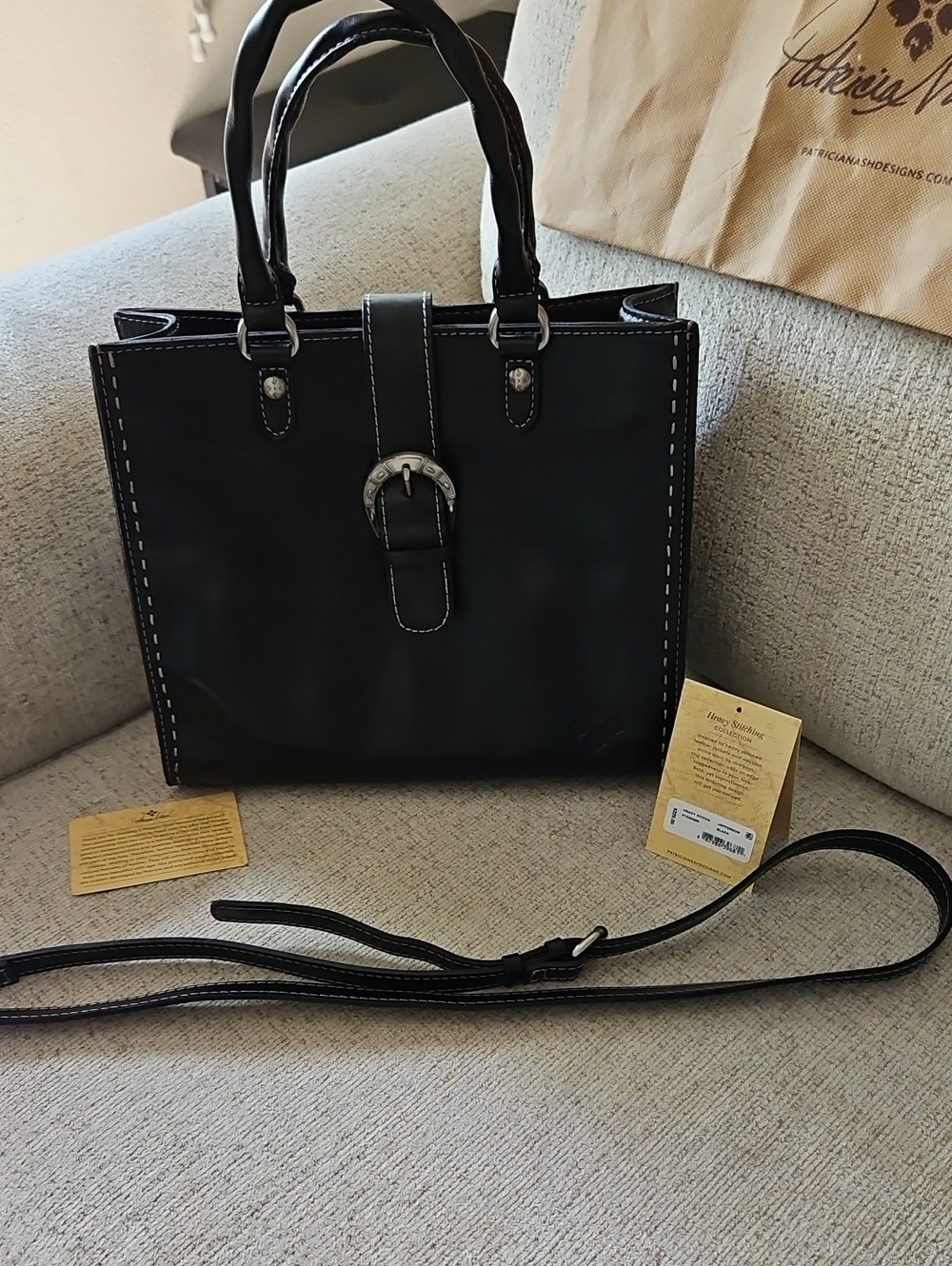 Classic Black Tote with Buckle Accent - Women's Bag